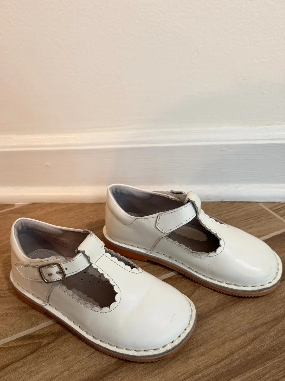 L’Amour White Selina Scalloped T-Strap Mary Jane’s
